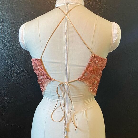 Glamaker Rose Gold Mesh Halter Top Size M - Picture 2 of 8